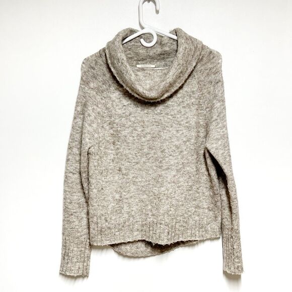 Anthropologie Heathered Beige Knit Cowl Neck Slouchy Sweater Sz XS - Picture 2 of 5